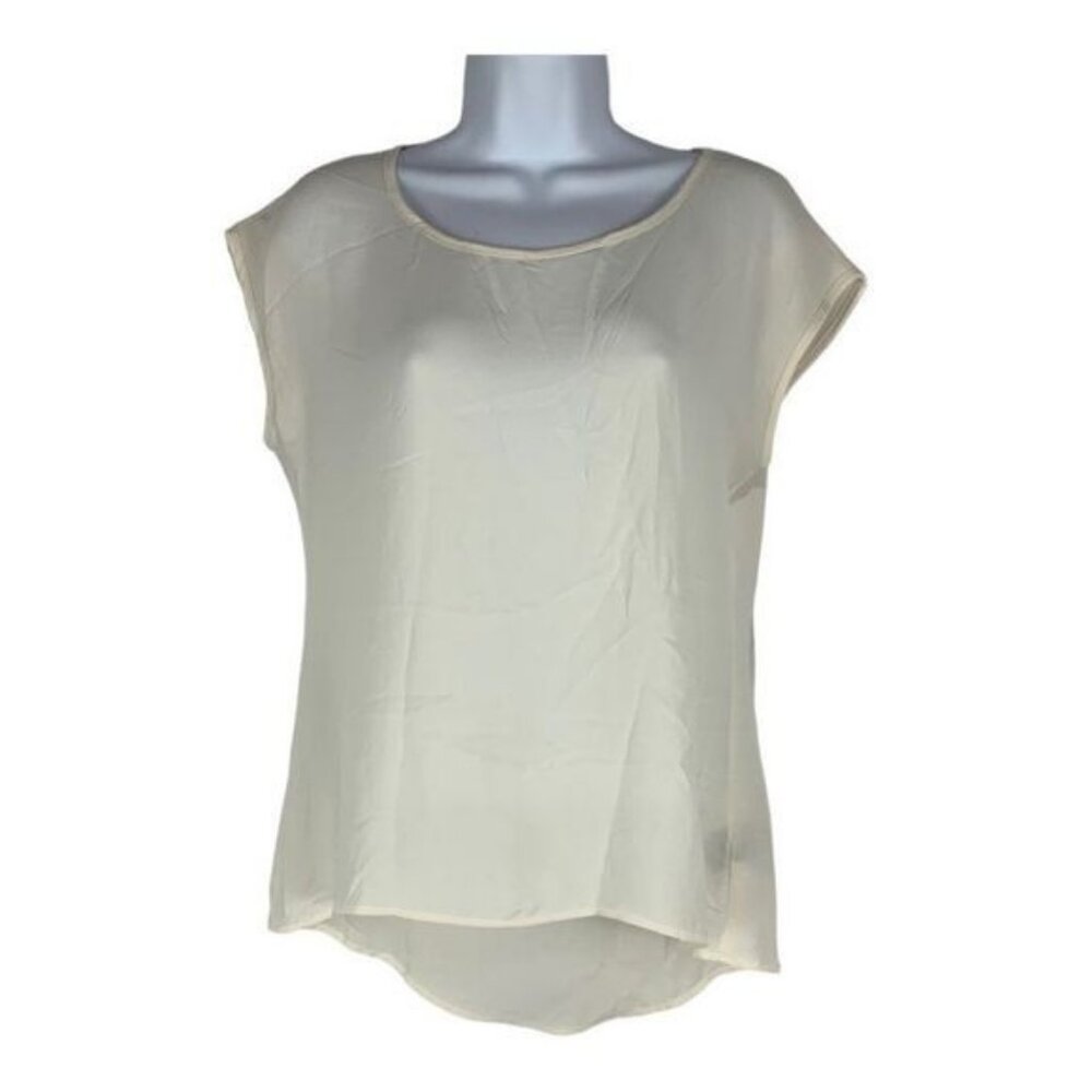 Love Haight XS Womens Ivory High-Low Hem Cap Sleeve Blouse